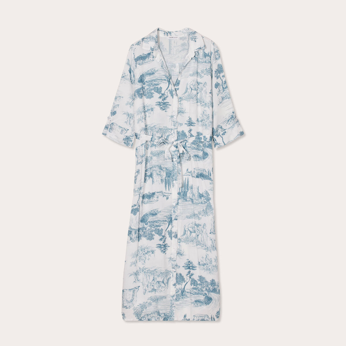 Robe chemise longue droite ecru femme
