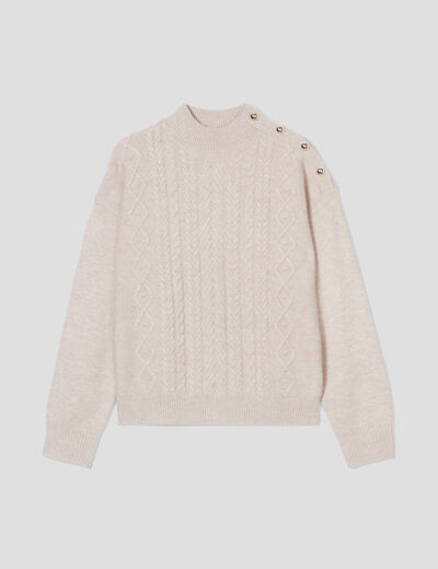 Pull col montant avec torsades sable femme