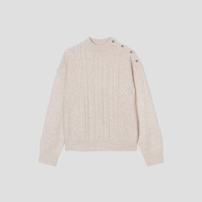 pull col montant avec torsades sable femme Pull col montant avec torsades sable femme