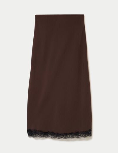 Jupe &eacute;vas&eacute;e 3/4 d&eacute;tail dentelle marron fonc&eacute; femme