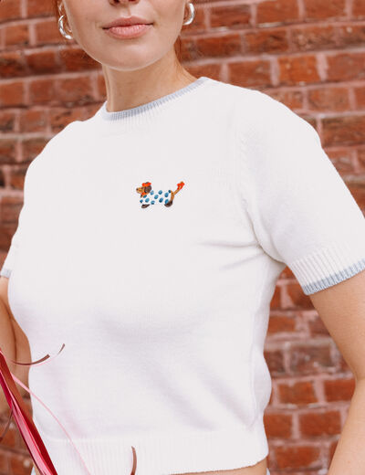 Pull manches courtes ecru femme
