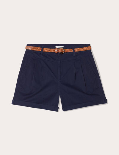 Short chino ceinturé bleu marine femme