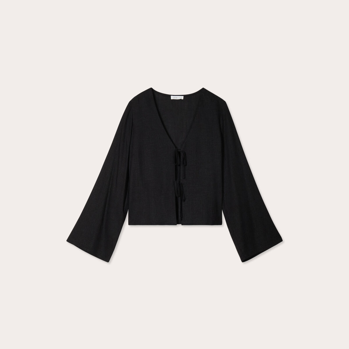 Blouse nouée mélange lin noir femme