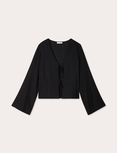 Blouse nouée mélange lin noir femme