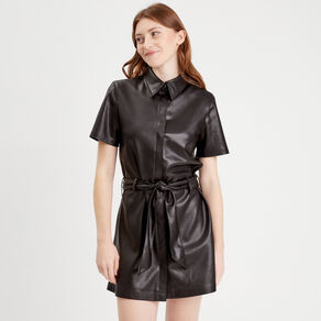 Robe moulante simili cuir noir femme