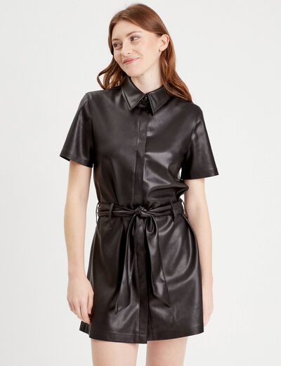 Robe moulante simili cuir noir femme