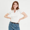 T-shirt manches courtes col polo blanc femme