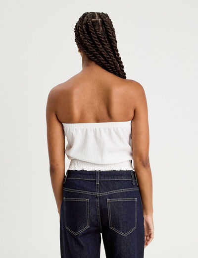 Bustier cropped smocké ecru femme