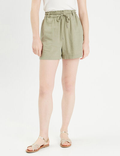 Short regular contenant du lin vert kaki femme