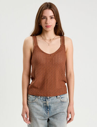 Débardeur effet crochet marron femme