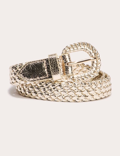 Ceinture large tress&eacute;e chin&eacute;e couleur or femme