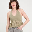 Crop top tricot avec broderie vert kaki femme