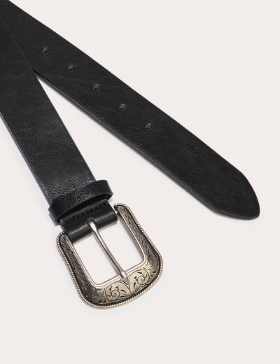 Ceinture large boucle western noir femme