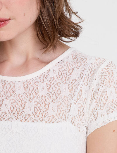Body ajusté manches courtes dentelle ecru femme