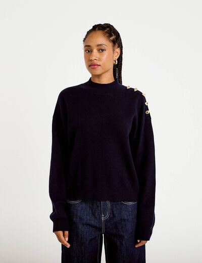 Pull col montant manches longues bleu marine femme