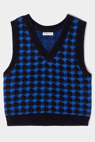 Pull sans manches col en V bleu electrique femme