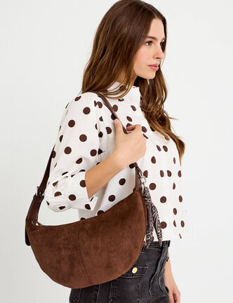 Sac banane aspect daim marron fonc&eacute; femme