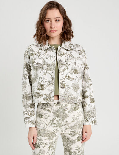 Veste courte boutonnée en jean blanc femme