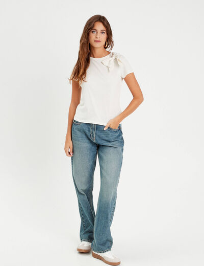 T-shirt manches courtes noeud ecru femme