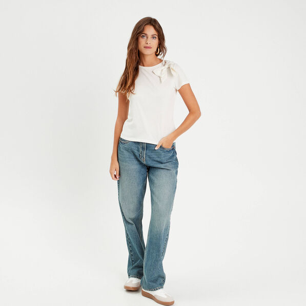 t shirt manches courtes noeud ecru femme T-shirt manches courtes noeud ecru femme