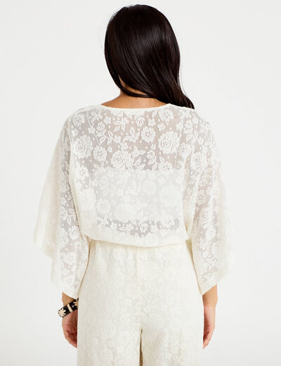 Kimono oversize ajour&eacute; ecru femme