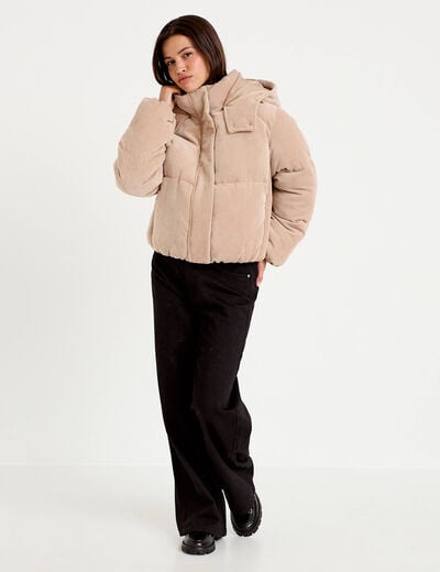 Doudoune r&eacute;versible courte velours beige femme