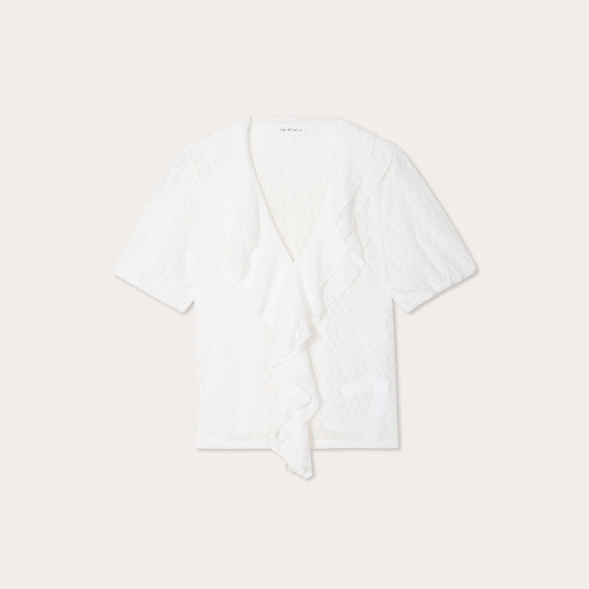 Blouse dentelle et volants blanc femme