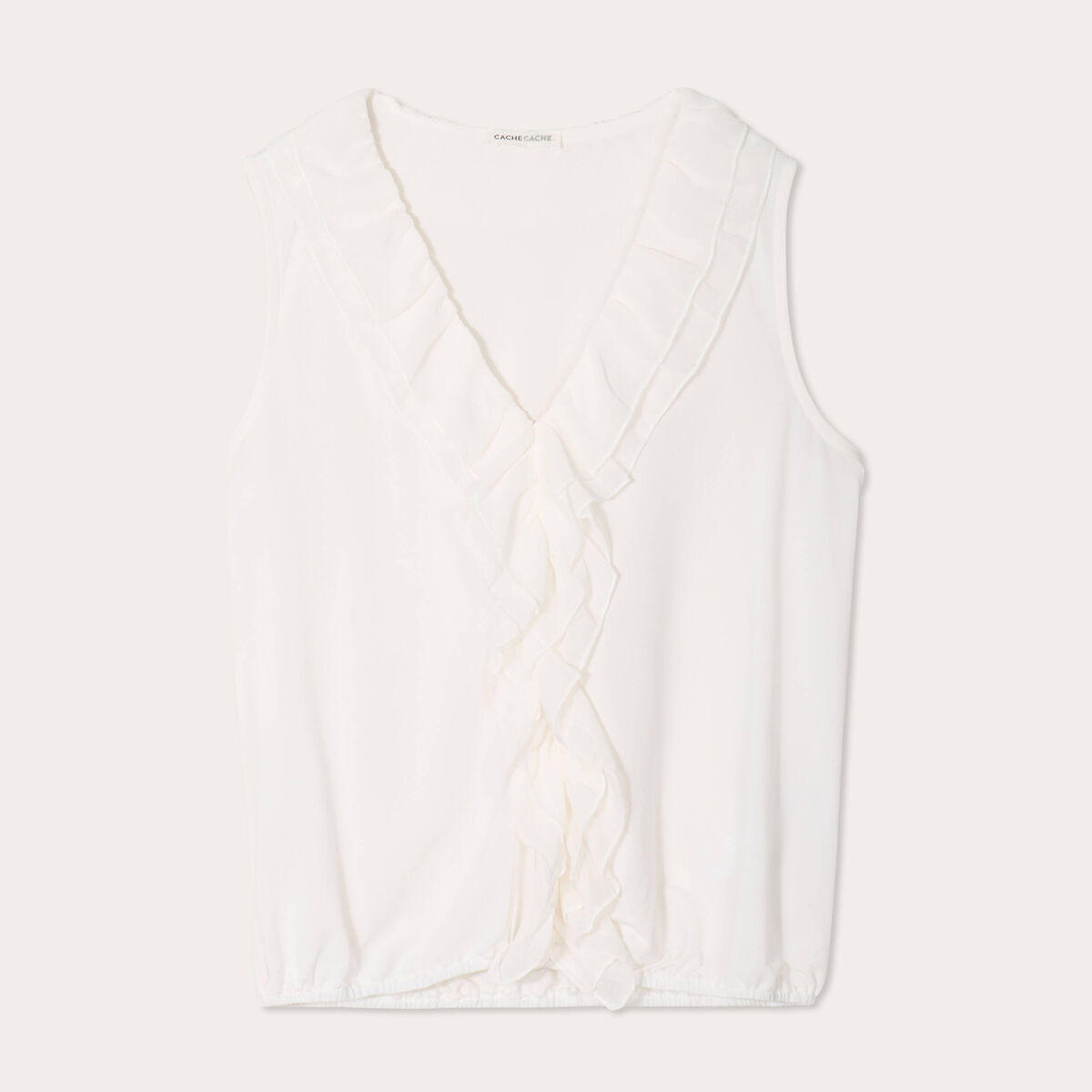 Blouse volants sans manches ecru femme