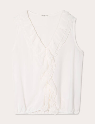 Blouse volants sans manches ecru femme