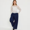 Top dentelle pliss&eacute; col bateau blanc femme