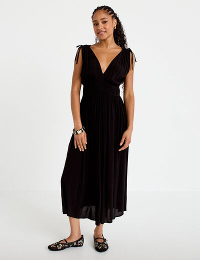 Robe midi &eacute;vas&eacute;e d&eacute;collet&eacute; sans manches noir femme