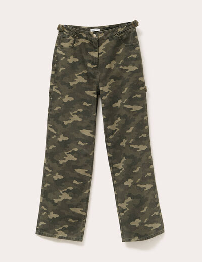 Pantalon large boucles taille vert kaki femme