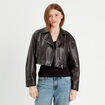 Veste simili cuir zippée noir femme