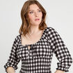 Blouse smockée manches 3/4 blanc femme