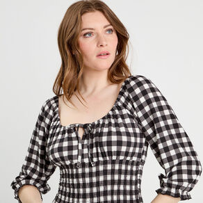 Blouse smockée manches 3/4 blanc femme