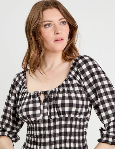 Blouse smockée manches 3/4 blanc femme