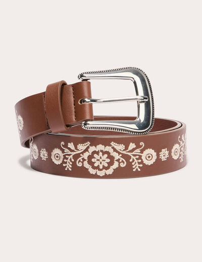 Ceinture brod&eacute;e camel femme