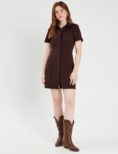 Robe évasée boutonnée marron femme