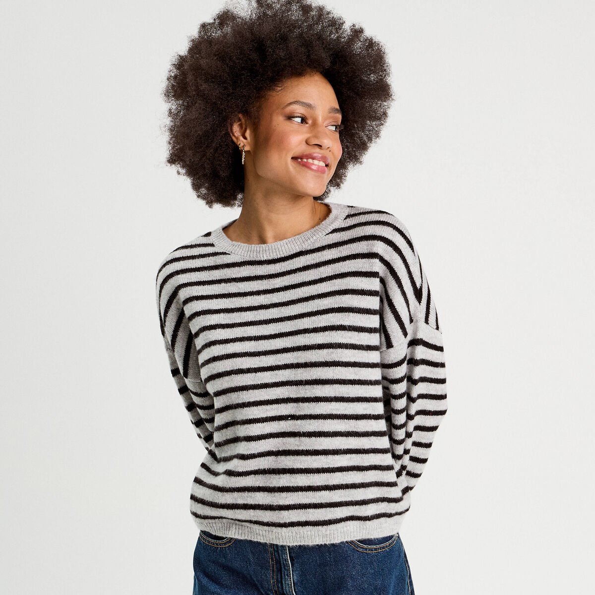 Pull manches longues gris clair femme