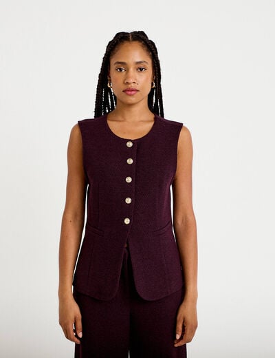 Gilet sans manches tweed violet fonc&eacute; femme