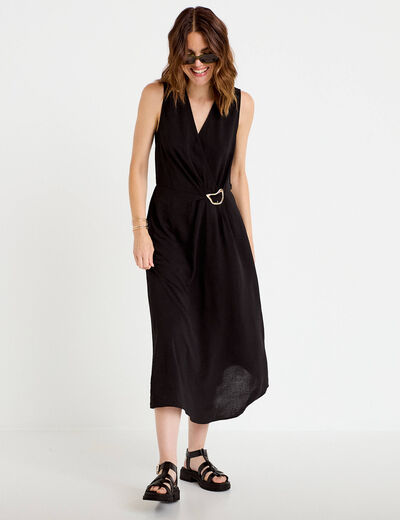 Robe droite 3/4 sans manches col v noir femme