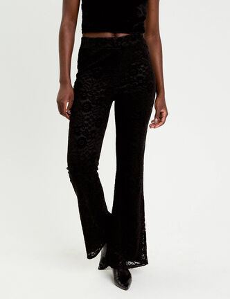 Pantalon bootcut effet dentelle noir femme