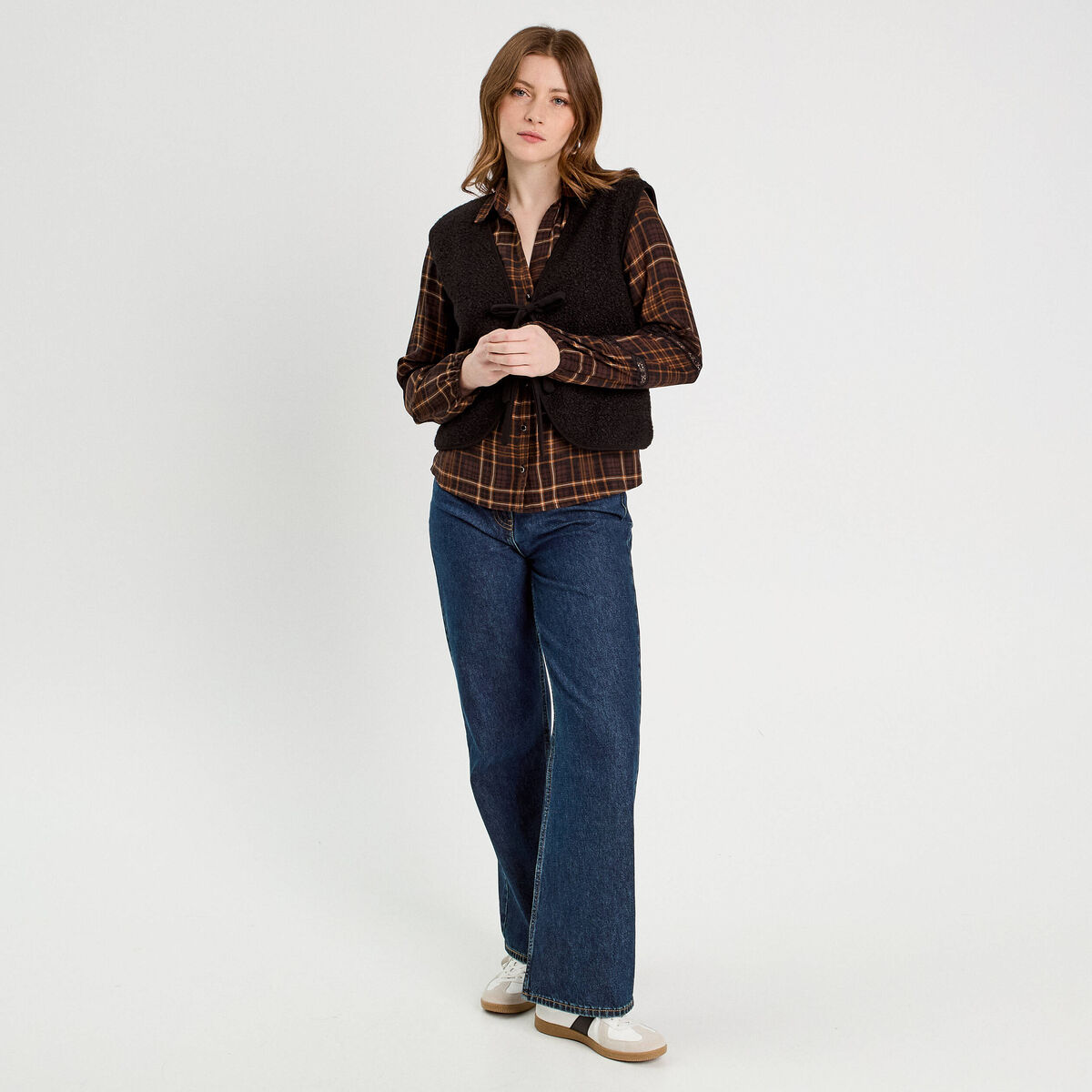 Chemise manches longues marron foncé femme