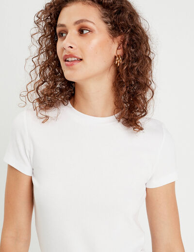 T-shirt manches courtes côtelé blanc femme