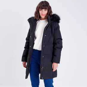 Doudoune droite ceinturée noir femme