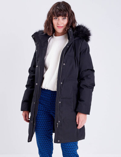 Doudoune droite ceinturée noir femme