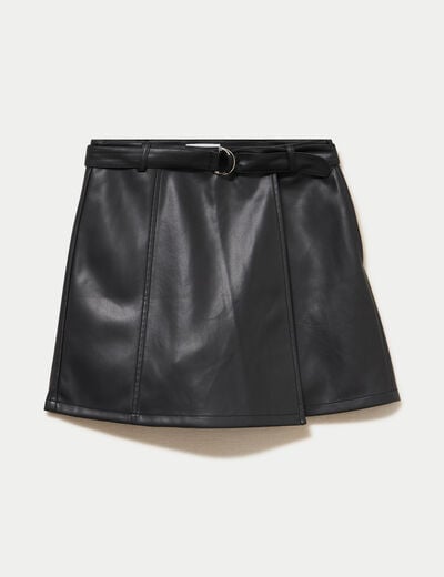 Jupe-short courte en similicuir noir femme