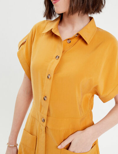 Combishort fluide boutonnée jaune moutarde femme