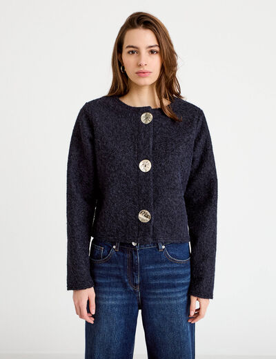 Veste effet polaire bleu marine femme