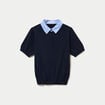 Polo col chemise manches courtes bleu marine femme